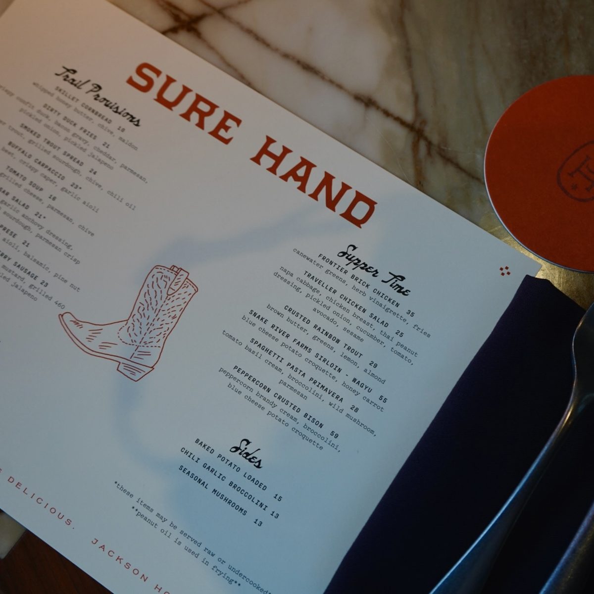 Sure Hand menu and dining room