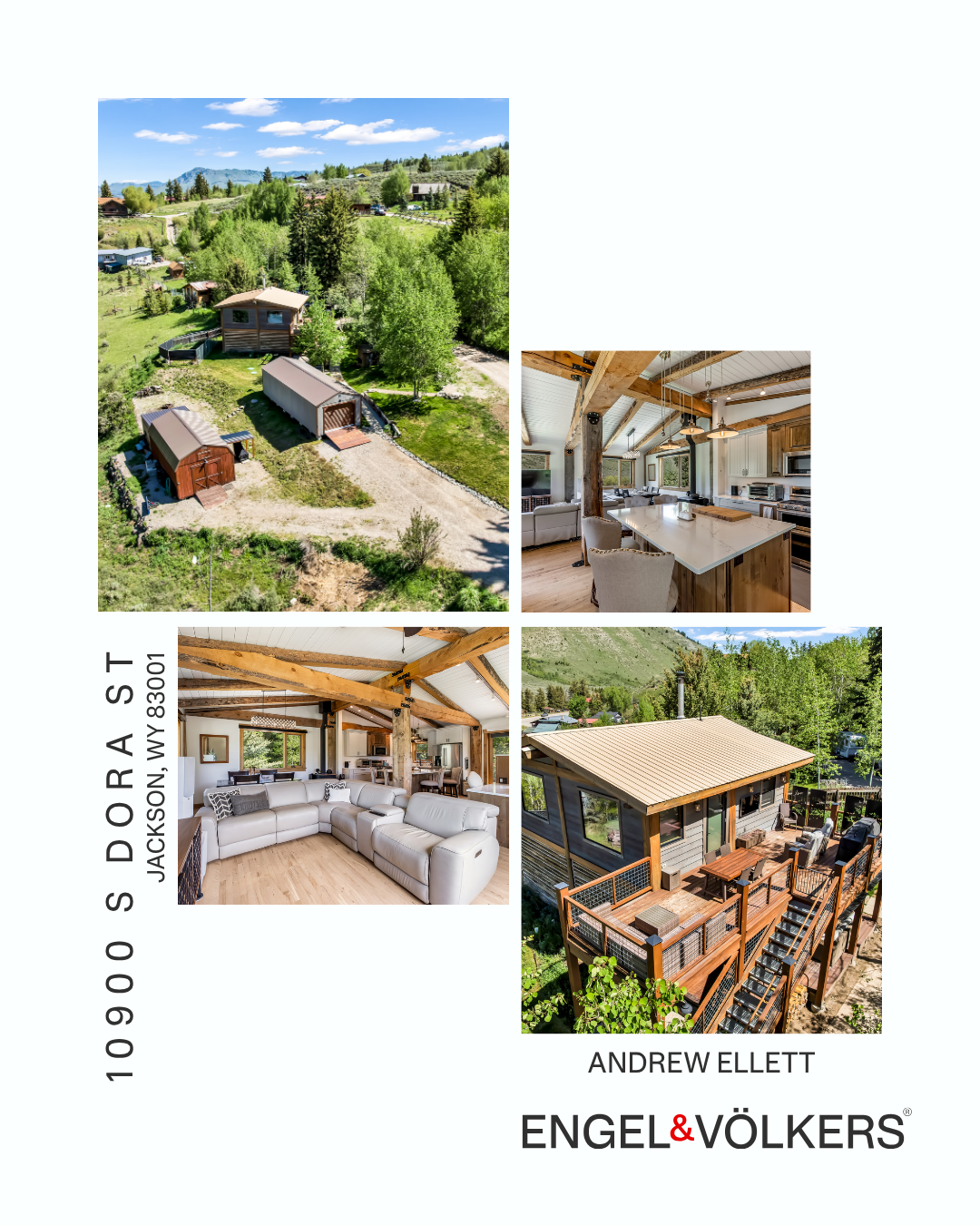 Hoback listing collage: aerial view and interiors